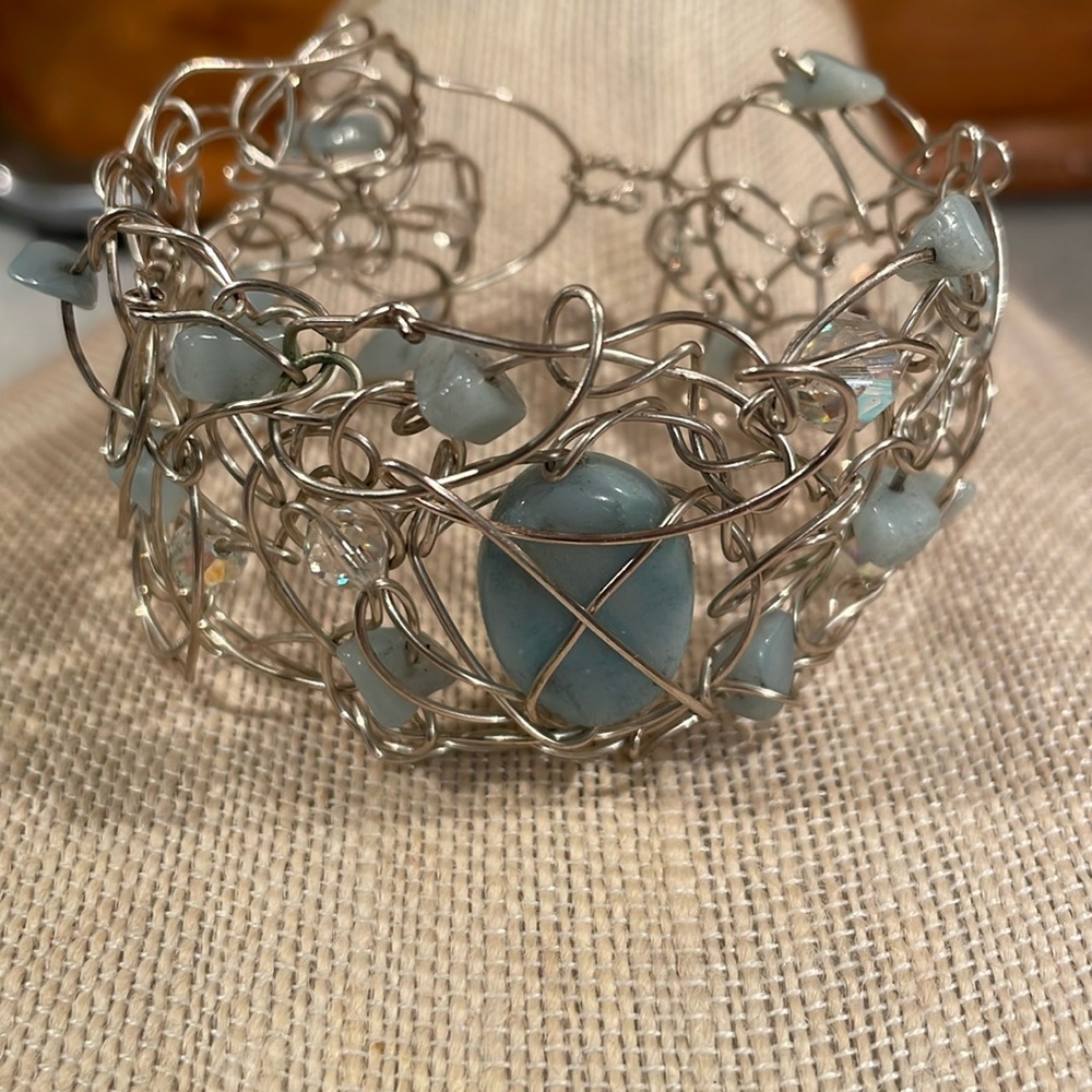 Silver wire & stone bracelet